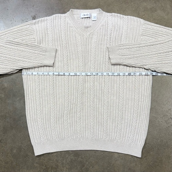 Vintage IZOD Men’s XL V-Neck Cable Knit Sweater Ivory Preppy Pullover Hong Kong - Picture 6 of 9